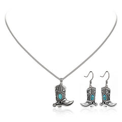 Wrangler Silver Boots Pendant Necklace Earrings Set
