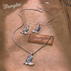 Wrangler Silver Boots Pendant Necklace Earrings Set