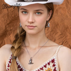 Wrangler Silver Boots Pendant Necklace Earrings Set