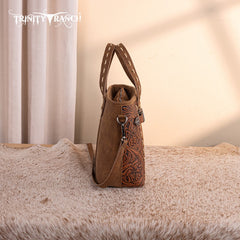 Trinity Ranch Genuine Hair-On Cowhide Tooled Tote Bag