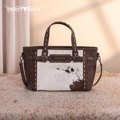 Trinity Ranch Genuine Hair-On Cowhide Tooled Tote Bag