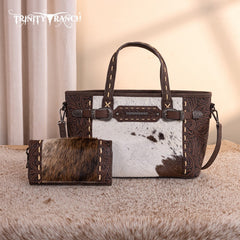 Trinity Ranch Genuine Hair-On Cowhide Tooled Tote Bag