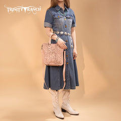 Trinity Ranch Western Floral Tooled Tote Bag