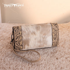 Trinity Ranch Genuine Hair-On Cowhide Tooled Tote Bag