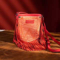 Wrangler Leather Fringe Jean Denim Pocket Crossbody - Cowgirl Wear