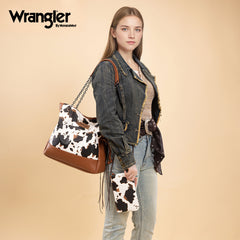 Wrangler Cow Print Chain Tote With Wallet Set