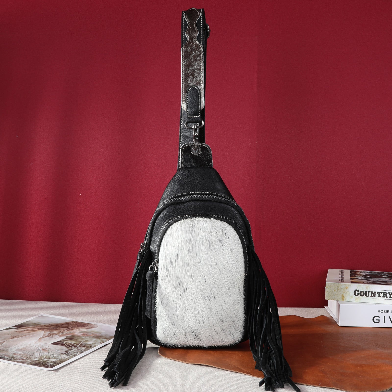 Montana West Genuine Hair-On Cowhide Fringe Crossbody/Sling/Chest Bag - Cowgirl Wear