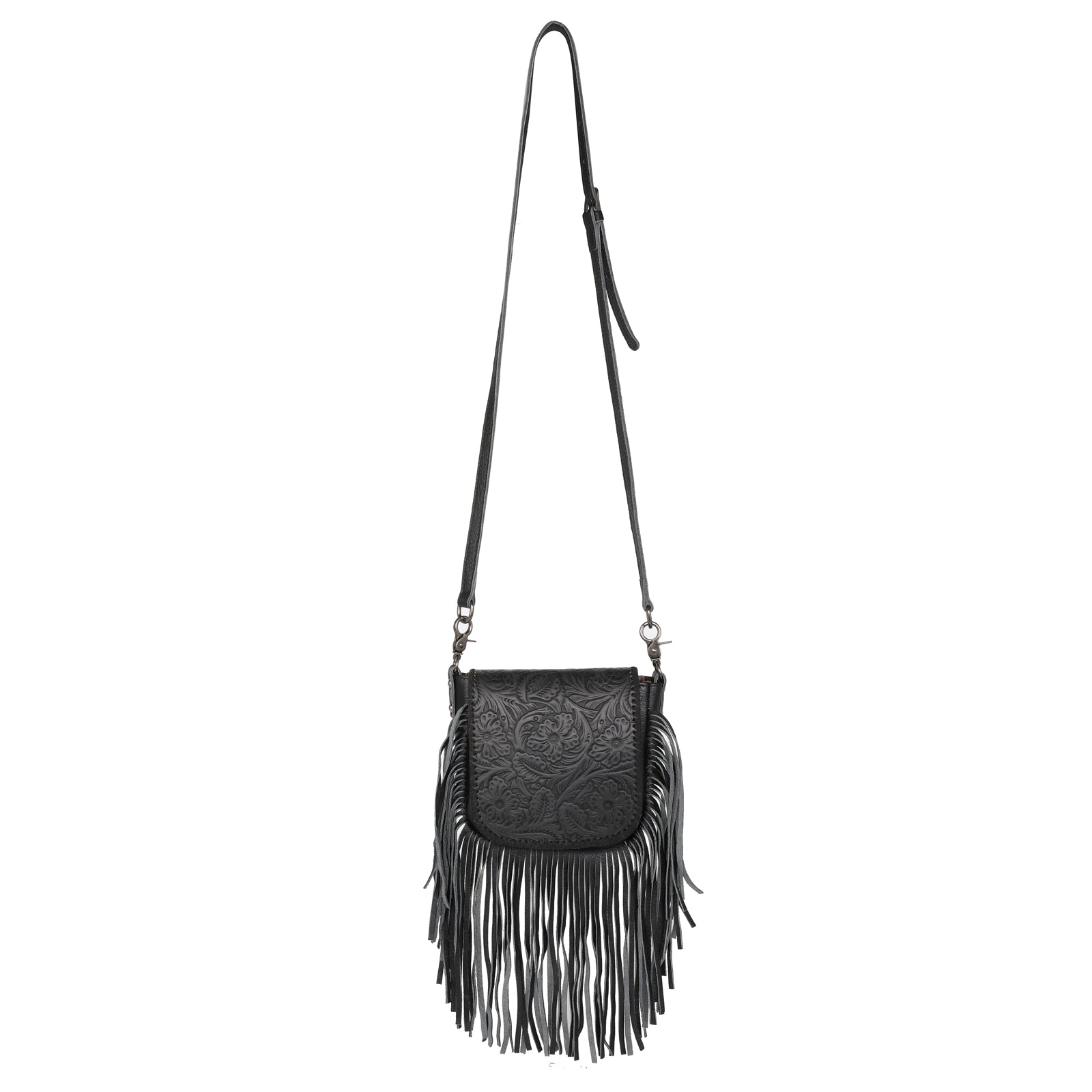 Montana West Genuine Leather Tooled Collection Fringe Crossbody - Cowgirl Wear