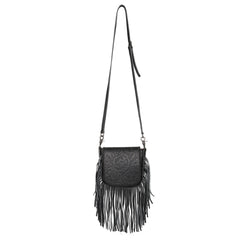 Montana West Genuine Leather Tooled Collection Fringe Crossbody - Cowgirl Wear