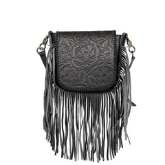 Montana West Genuine Leather Tooled Collection Fringe Crossbody - Cowgirl Wear
