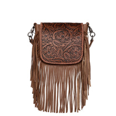 Montana West Genuine Leather Tooled Collection Fringe Crossbody - Cowgirl Wear
