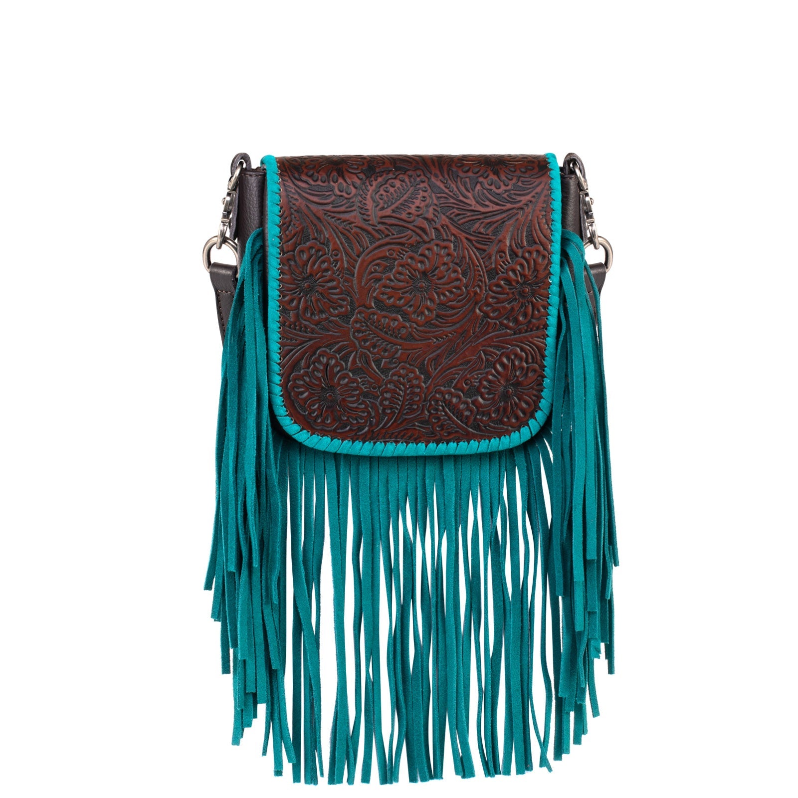 Montana West Genuine Leather Tooled Collection Fringe Crossbody - Cowgirl Wear