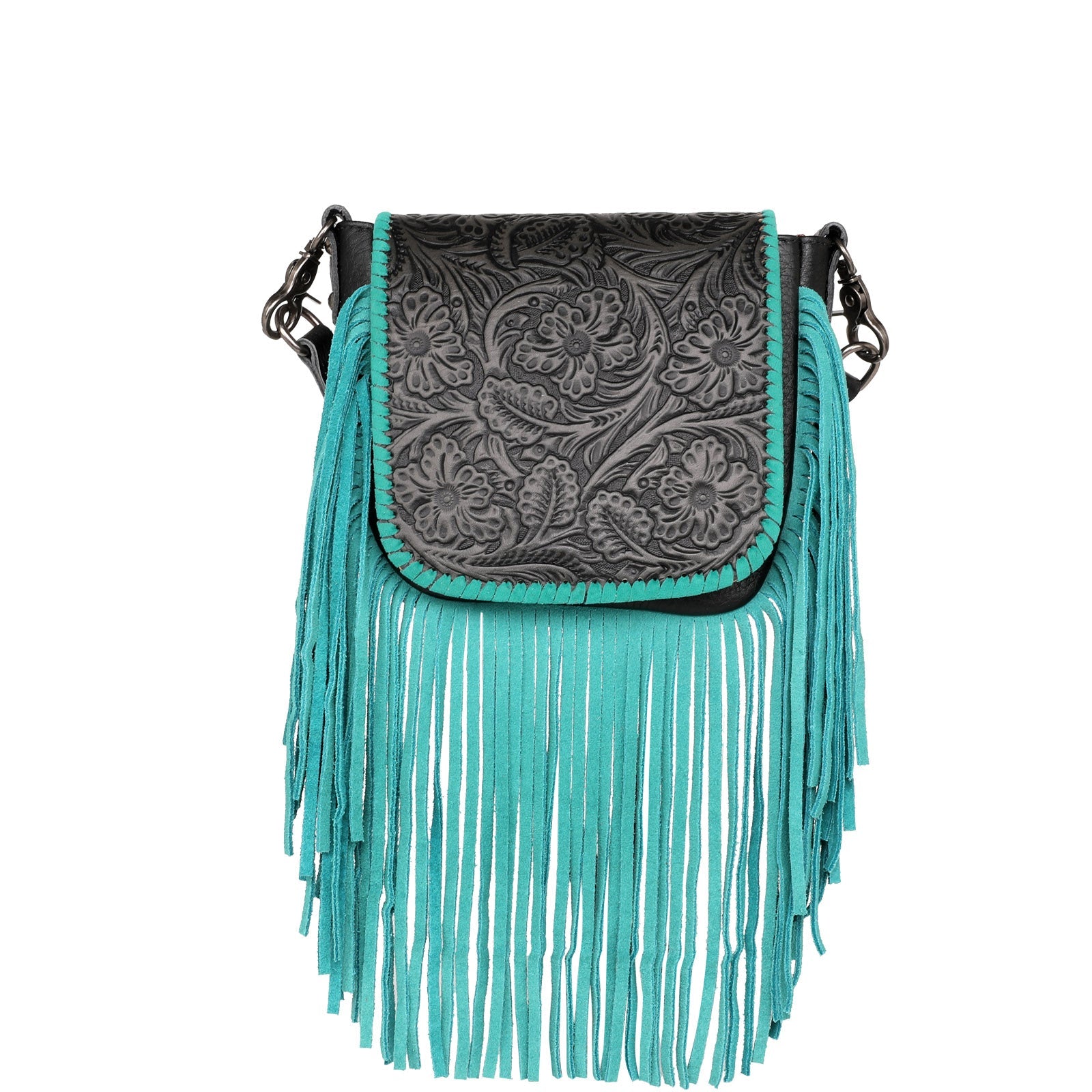 Montana West Genuine Leather Tooled Collection Fringe Crossbody - Cowgirl Wear