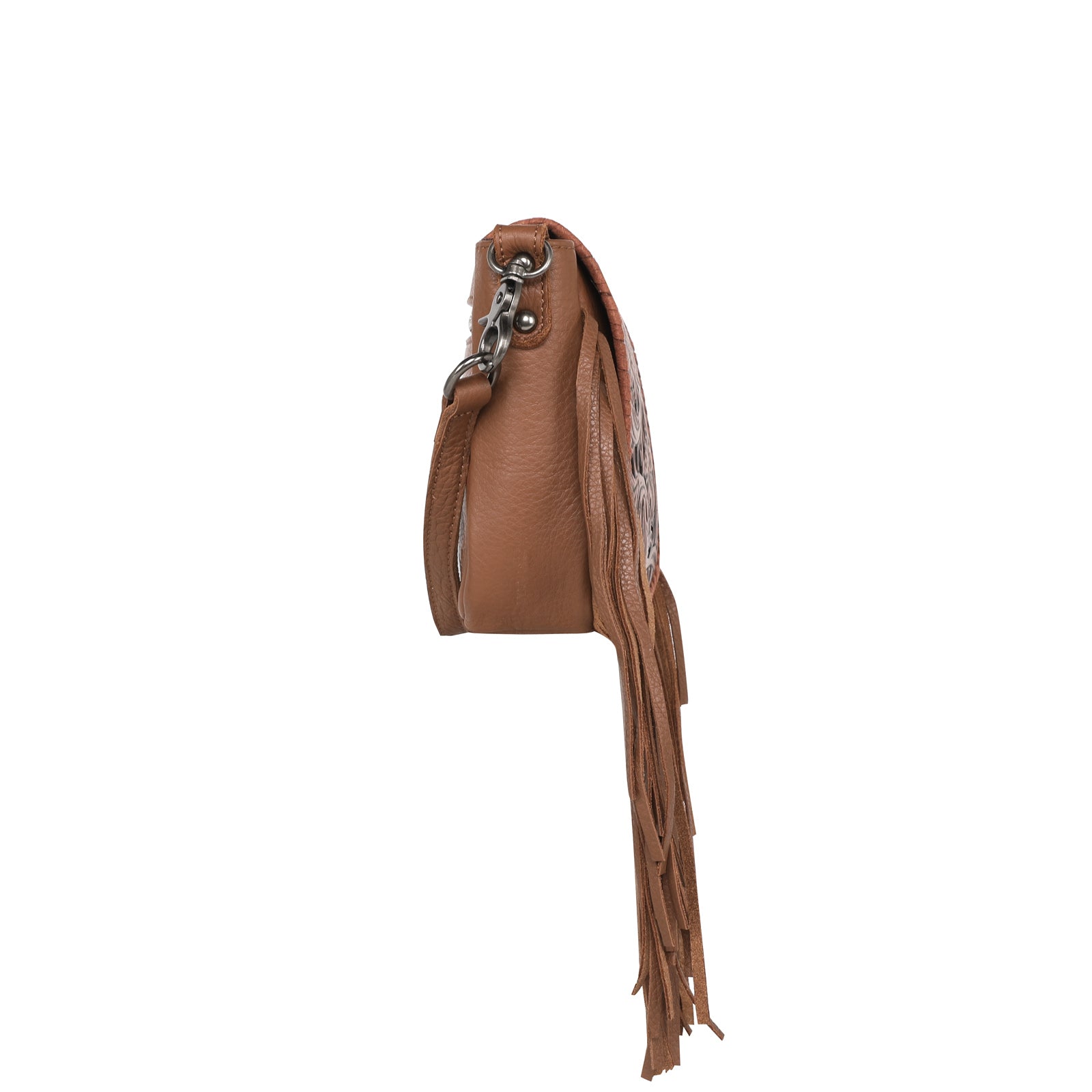 Montana West Genuine Leather Tooled Collection Fringe Crossbody - Cowgirl Wear