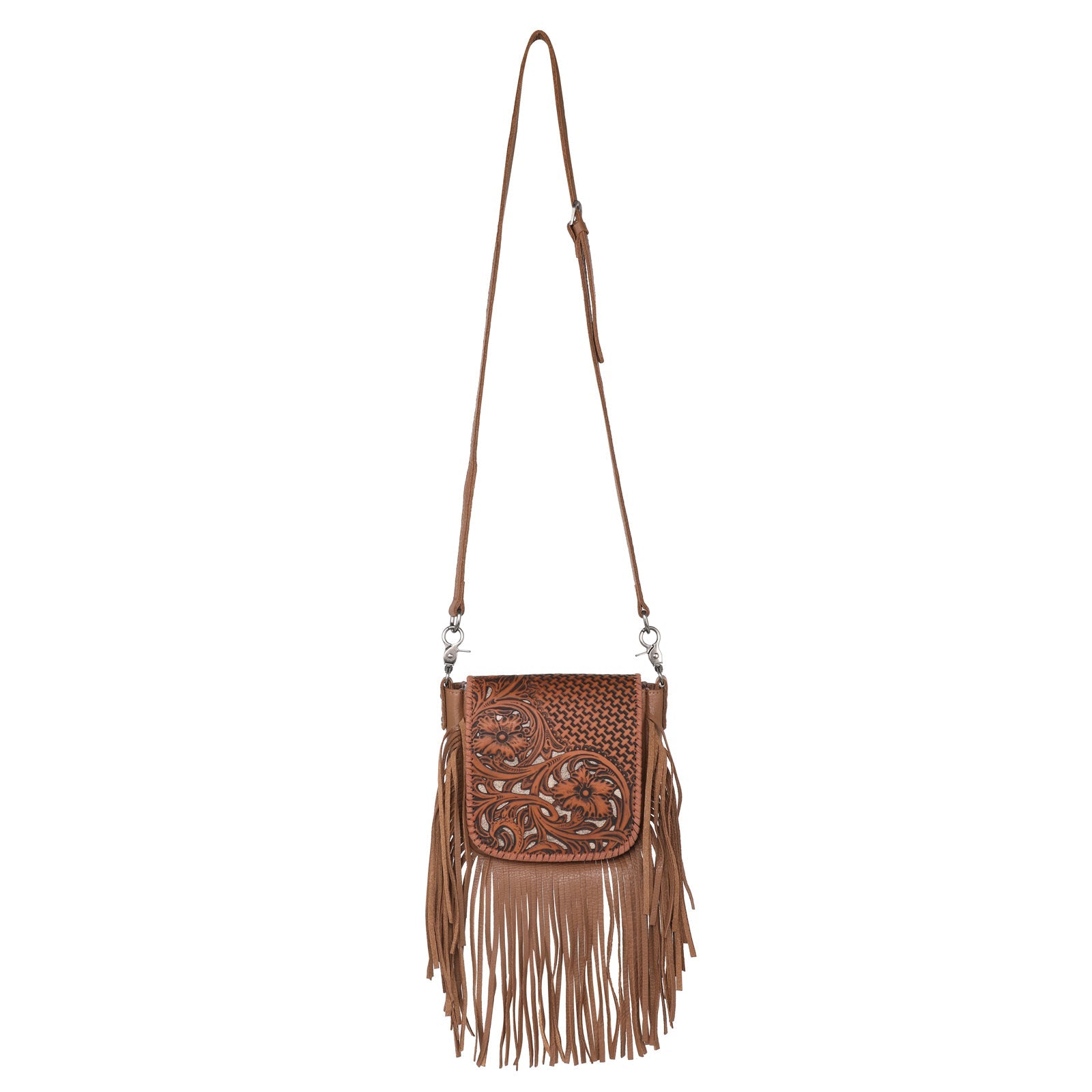 Montana West Genuine Leather Tooled Collection Fringe Crossbody - Cowgirl Wear