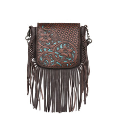 Montana West Genuine Leather Tooled Collection Fringe Crossbody - Cowgirl Wear