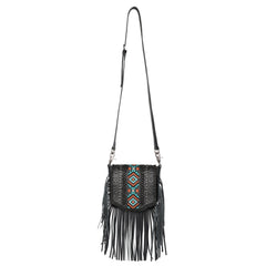 Montana West Genuine Leather Tooled Collection Fringe Crossbody - Cowgirl Wear