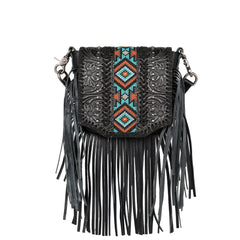 Montana West Genuine Leather Tooled Collection Fringe Crossbody - Cowgirl Wear