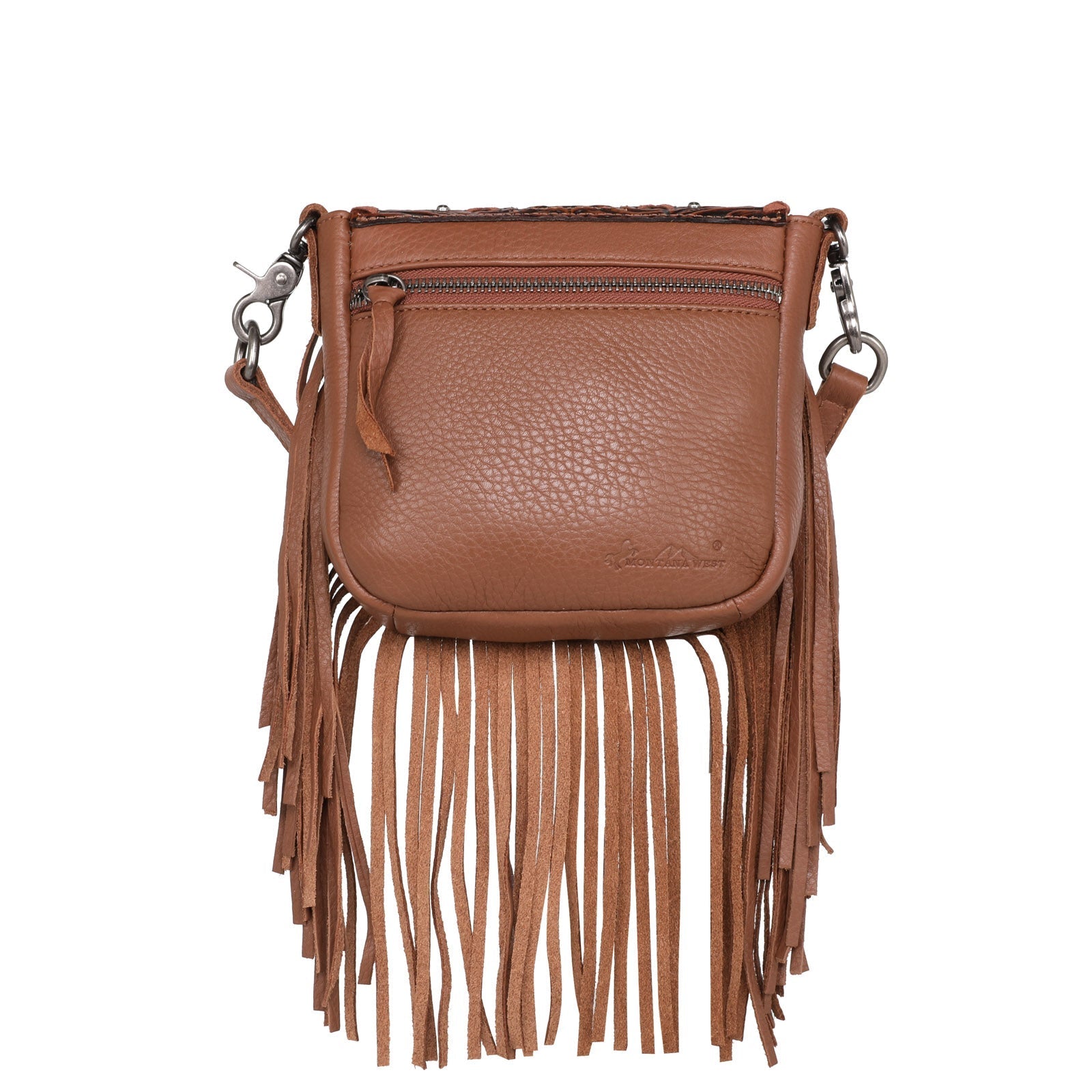 Montana West Genuine Leather Tooled Collection Fringe Crossbody - Cowgirl Wear
