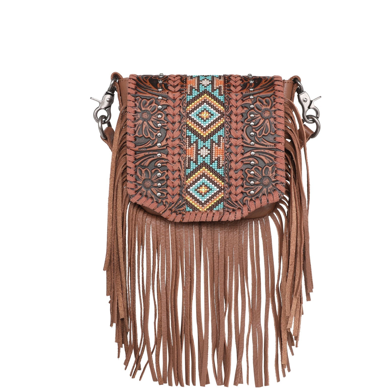Montana West Genuine Leather Tooled Collection Fringe Crossbody - Cowgirl Wear