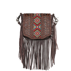 Montana West Genuine Leather Tooled Collection Fringe Crossbody - Cowgirl Wear