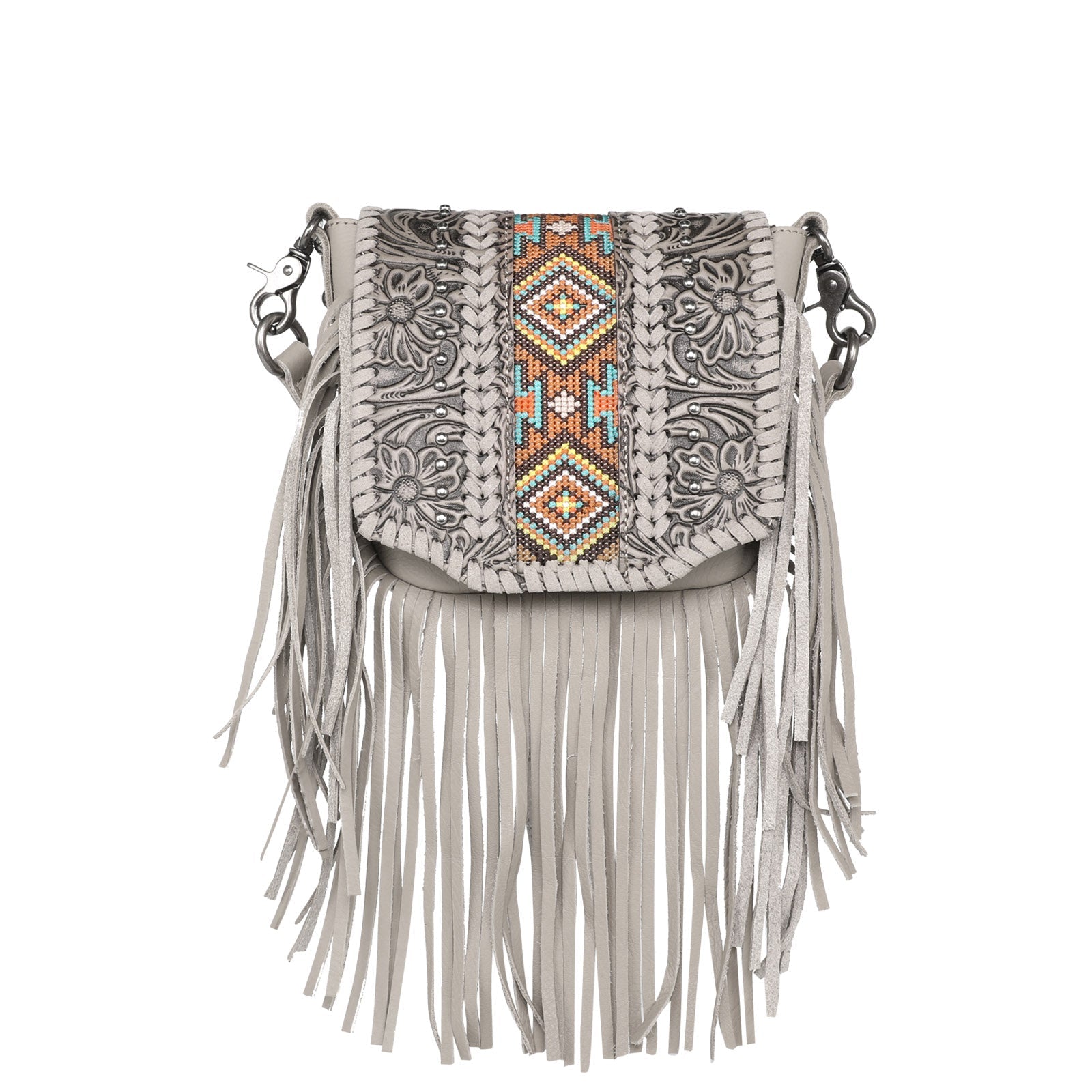 Montana West Genuine Leather Tooled Collection Fringe Crossbody - Cowgirl Wear