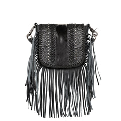 Montana West Genuine Leather Tooled Collection Fringe Crossbody - Cowgirl Wear