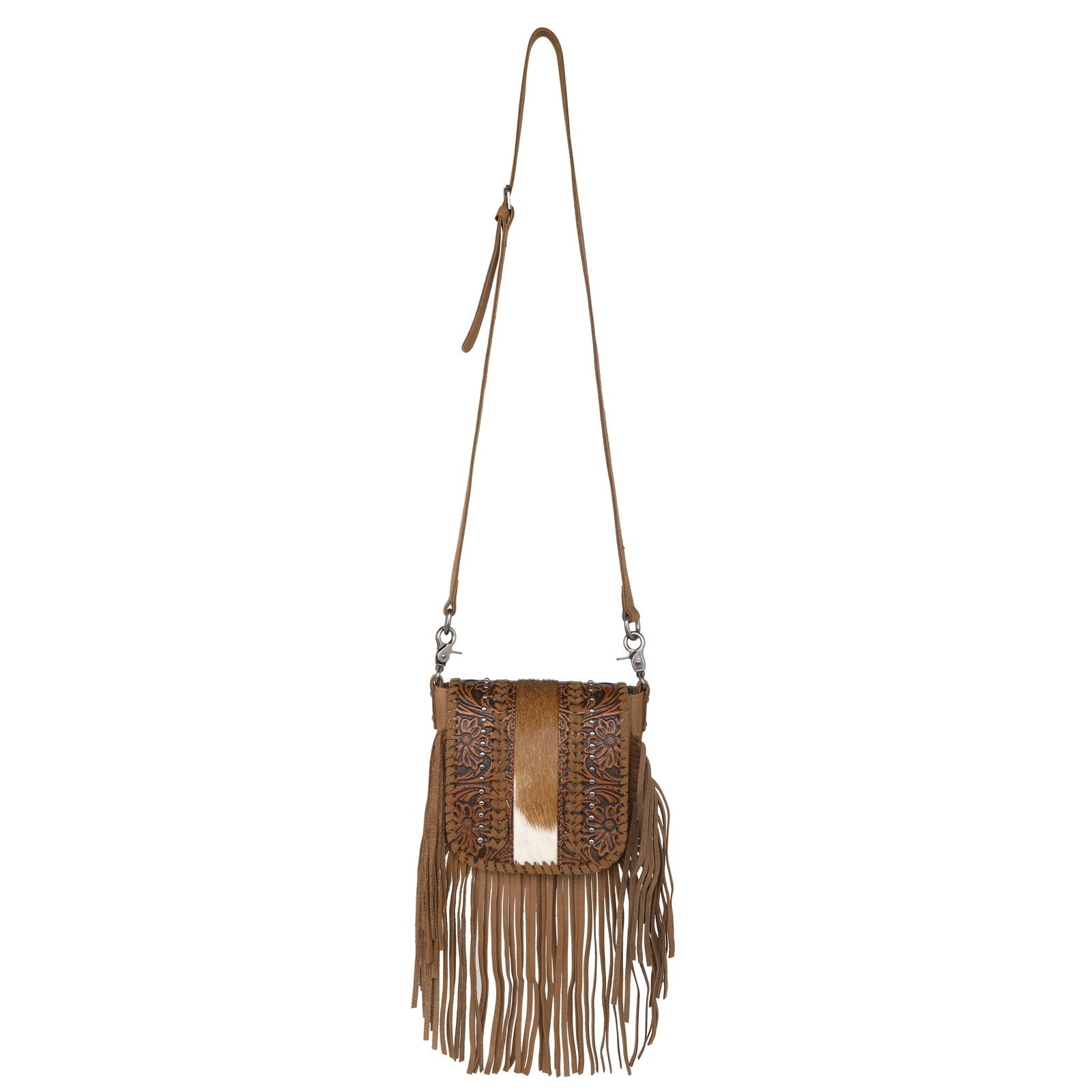 Montana West Genuine Leather Tooled Collection Fringe Crossbody - Cowgirl Wear