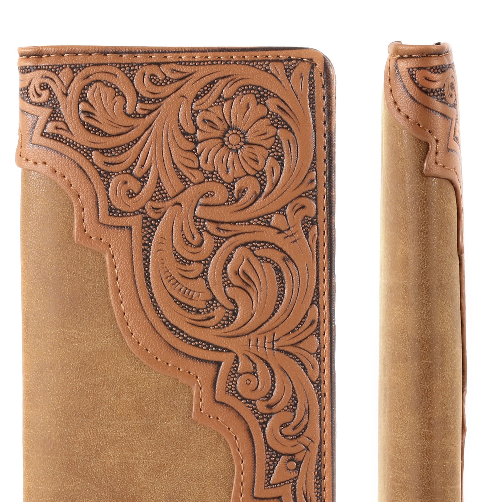 Embossed Floral  Men's Bifold Long PU Leather Wallet - Cowgirl Wear